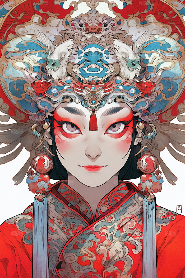 京剧女孩传统风格国粹插画