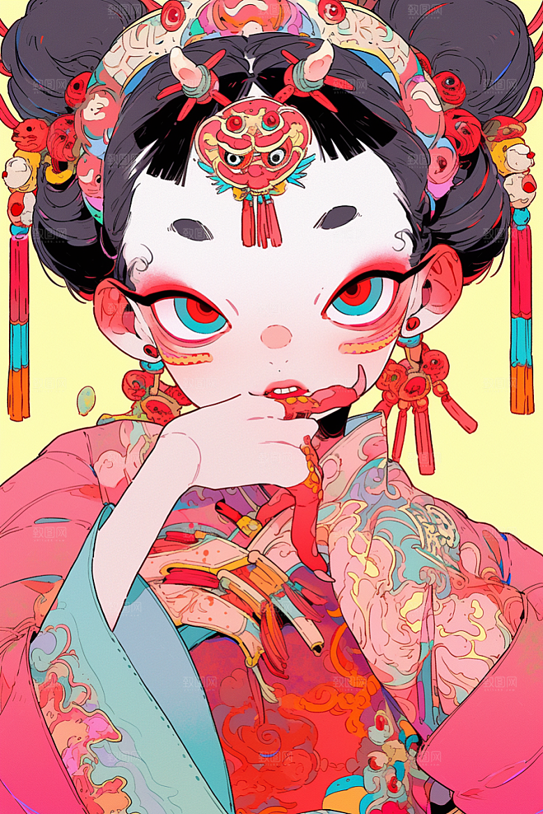 京剧女孩中式戏剧插画