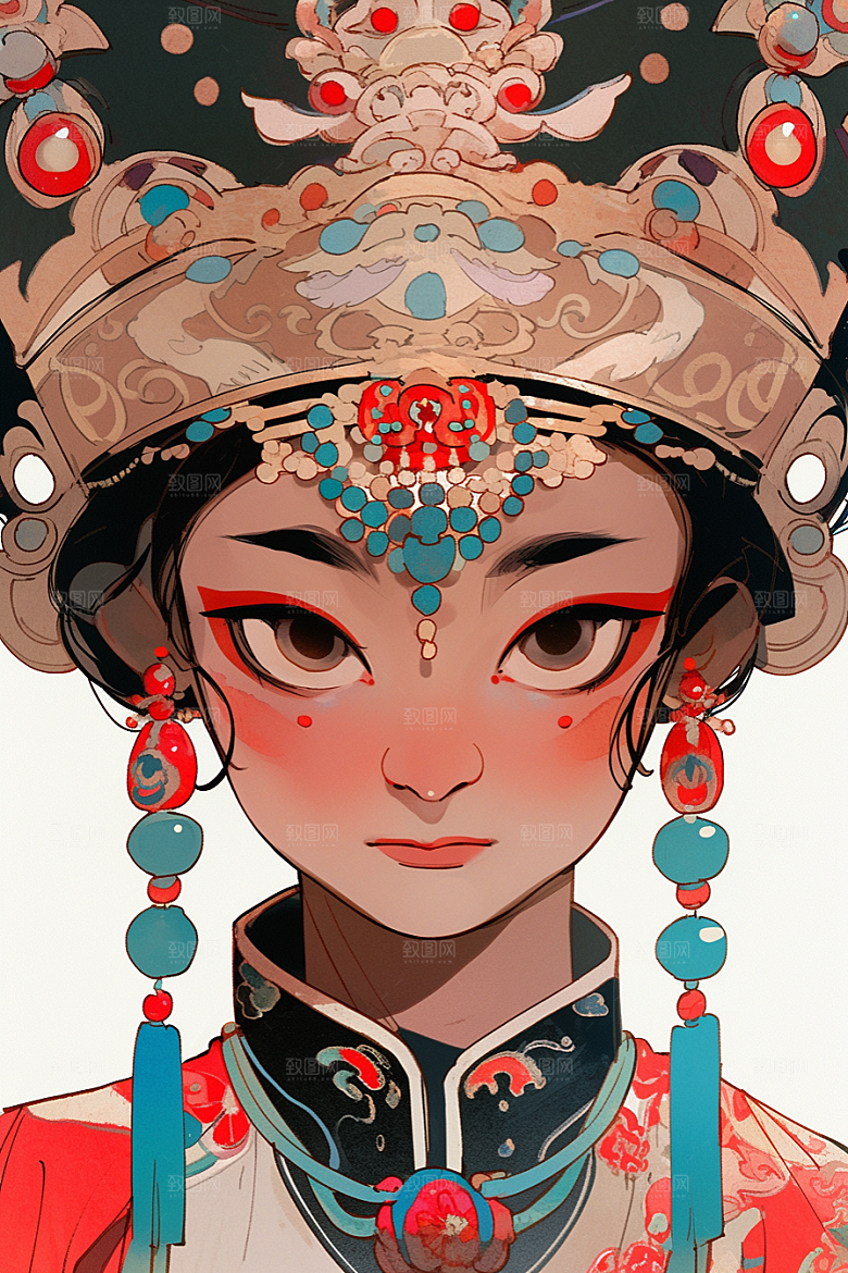 京剧女孩扮相国粹插画