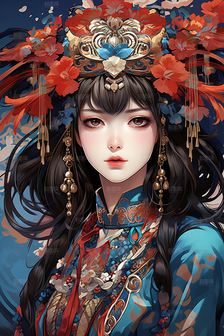 京剧女孩国粹扮相插画
