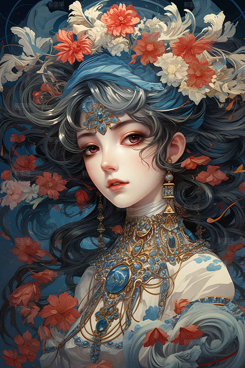 京剧女孩中式手绘插画