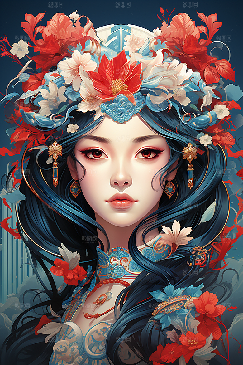 京剧女孩国粹中式插画