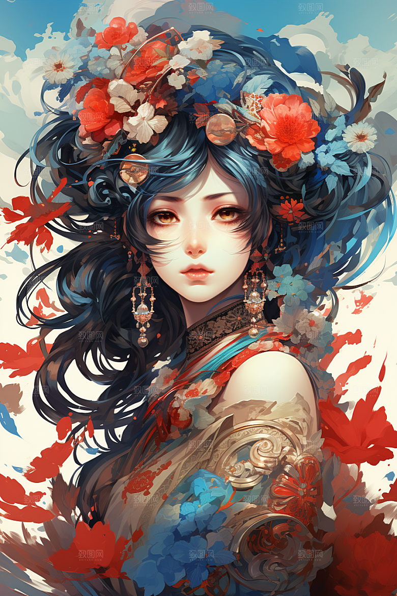 京剧女孩中国风传统风格插画