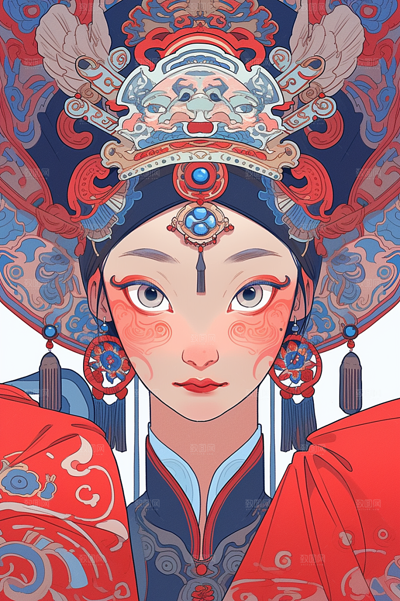 京剧女孩国潮手绘插画