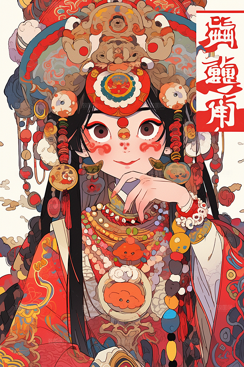 京剧女孩传统风格戏剧插画