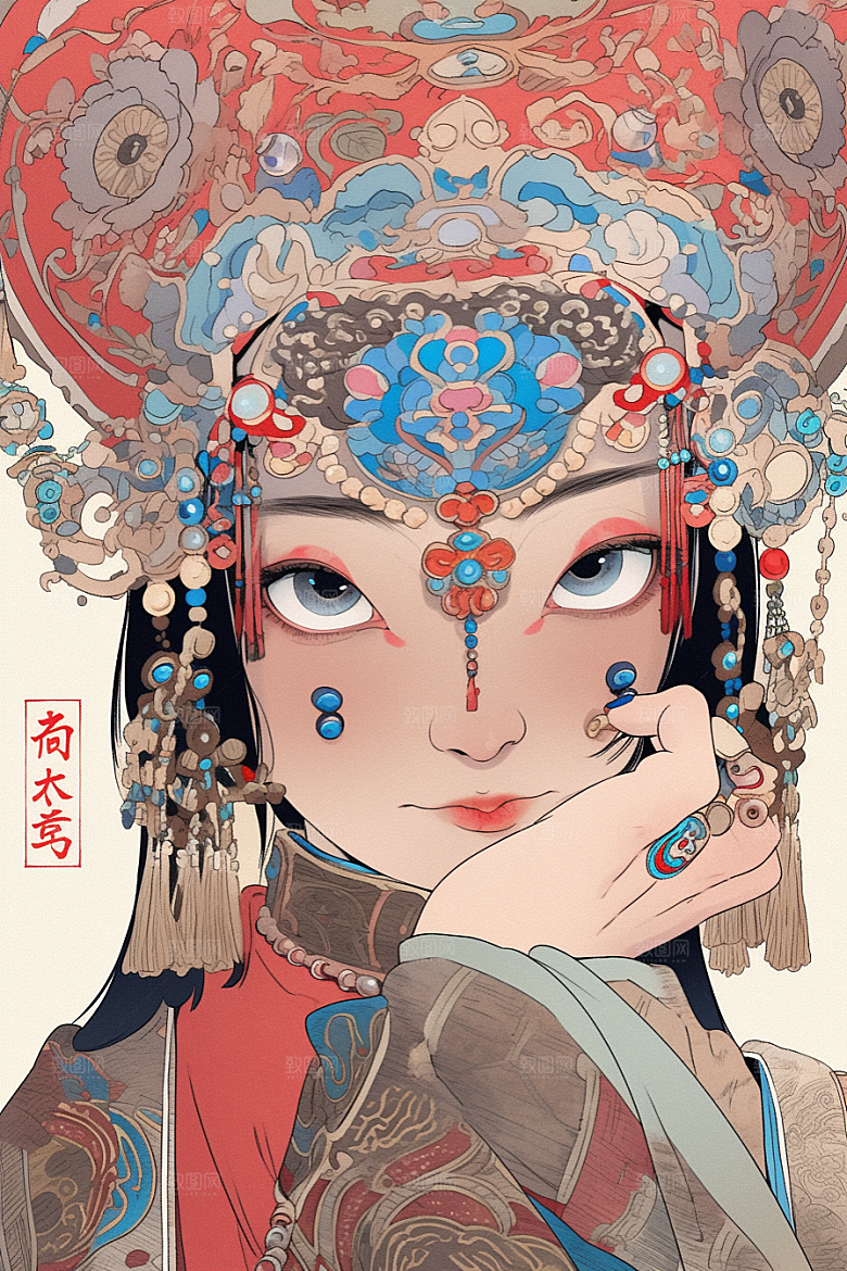 京剧女孩手绘国潮插画