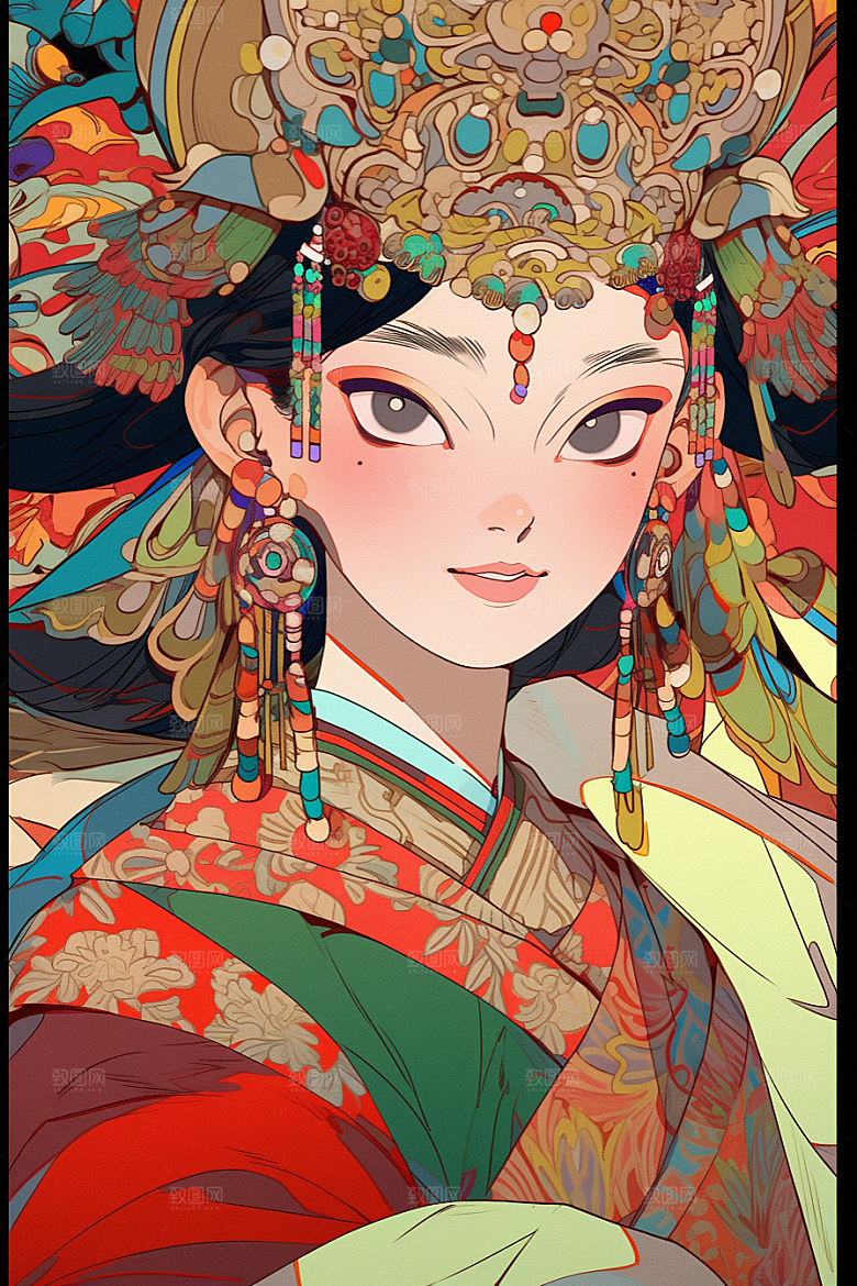 京剧女孩戏剧扮相插画