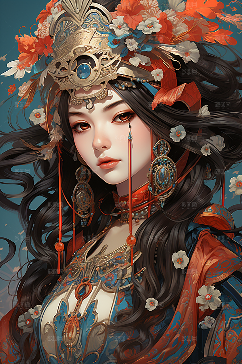 京剧女孩传统风格手绘插画