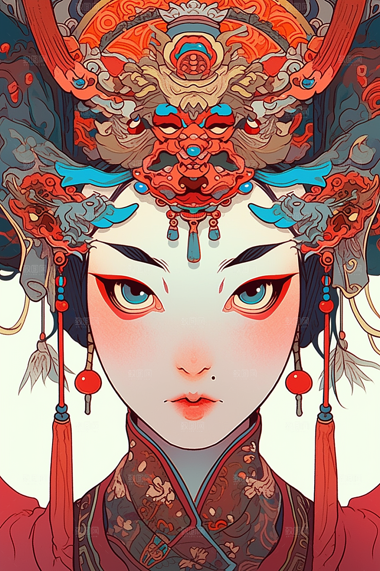 京剧女孩戏剧传统风格插画