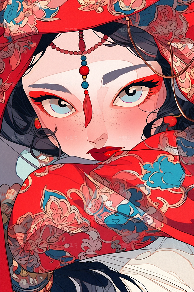 京剧女孩传统风格手绘插画