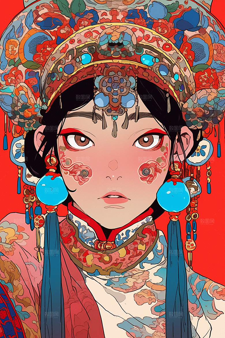 京剧女孩国粹中式插画