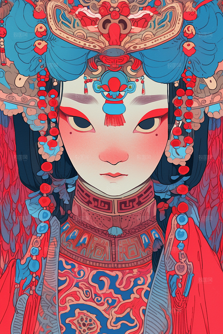 京剧女孩传统风格国粹插画