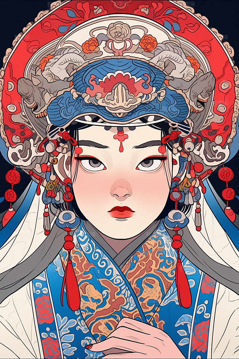 京剧女孩扮相中式插画