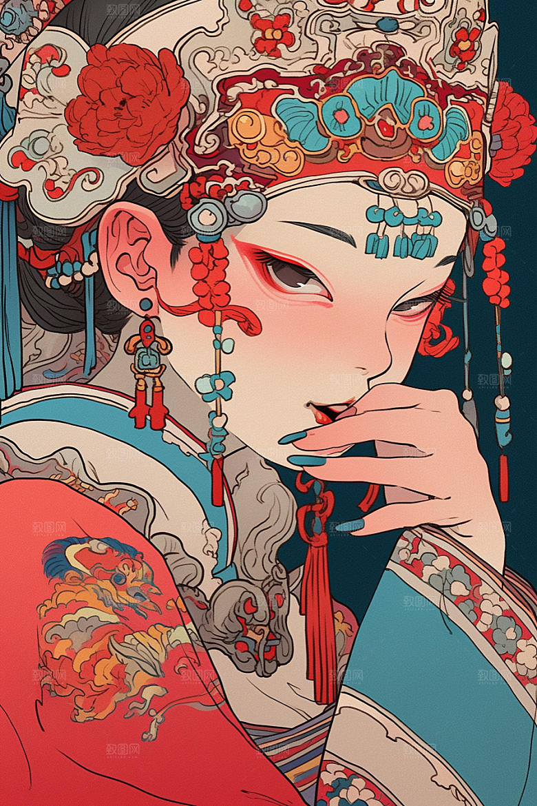 京剧女孩国潮戏剧插画