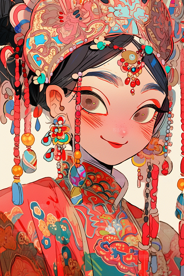 京剧女孩扮相中式插画