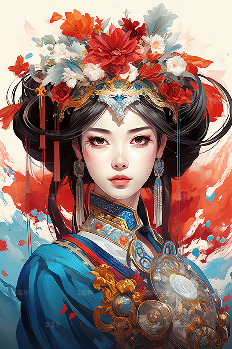 京剧女孩扮相戏剧插画