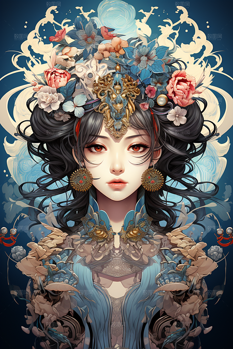 京剧女孩中国风戏剧插画