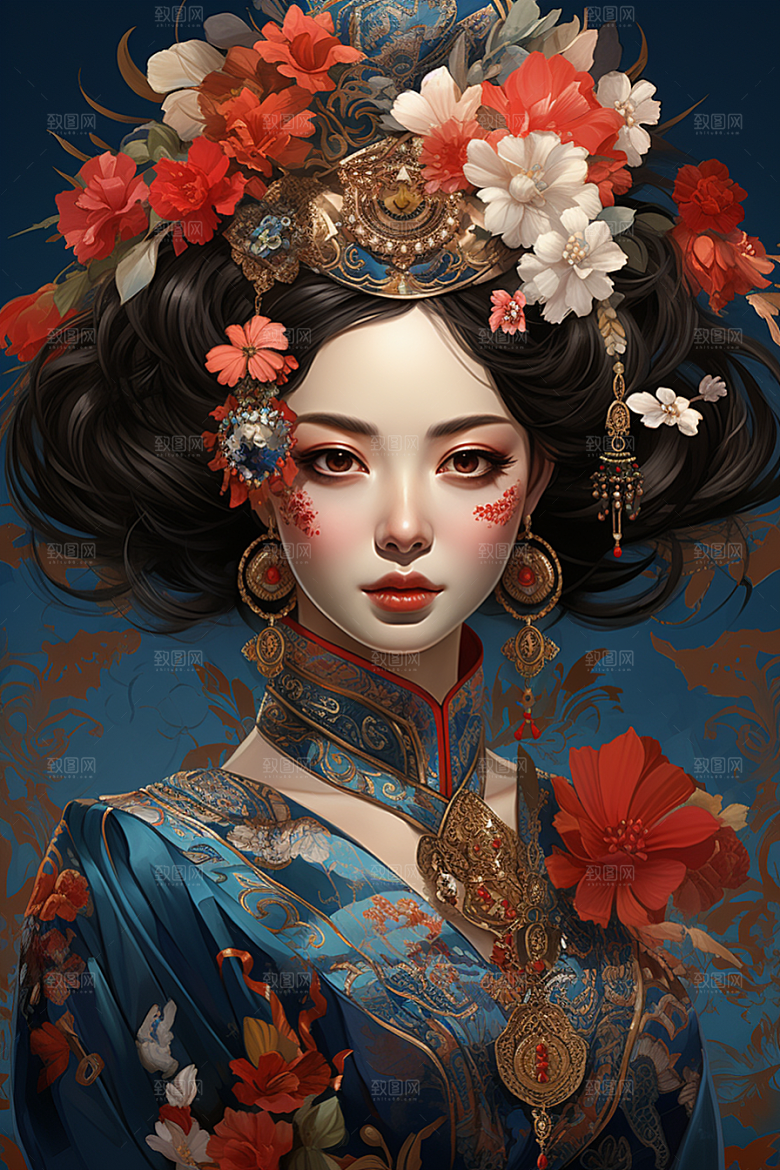 京剧女孩国粹中式插画