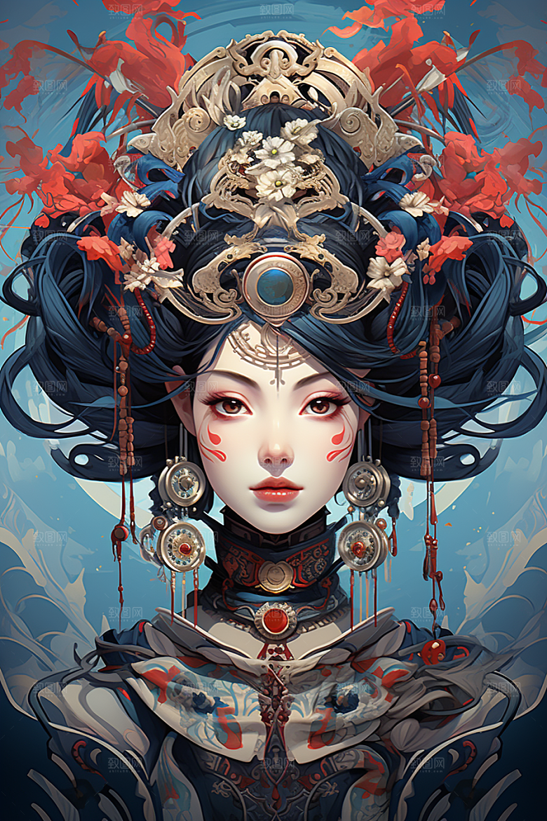 京剧女孩传统风格国潮插画