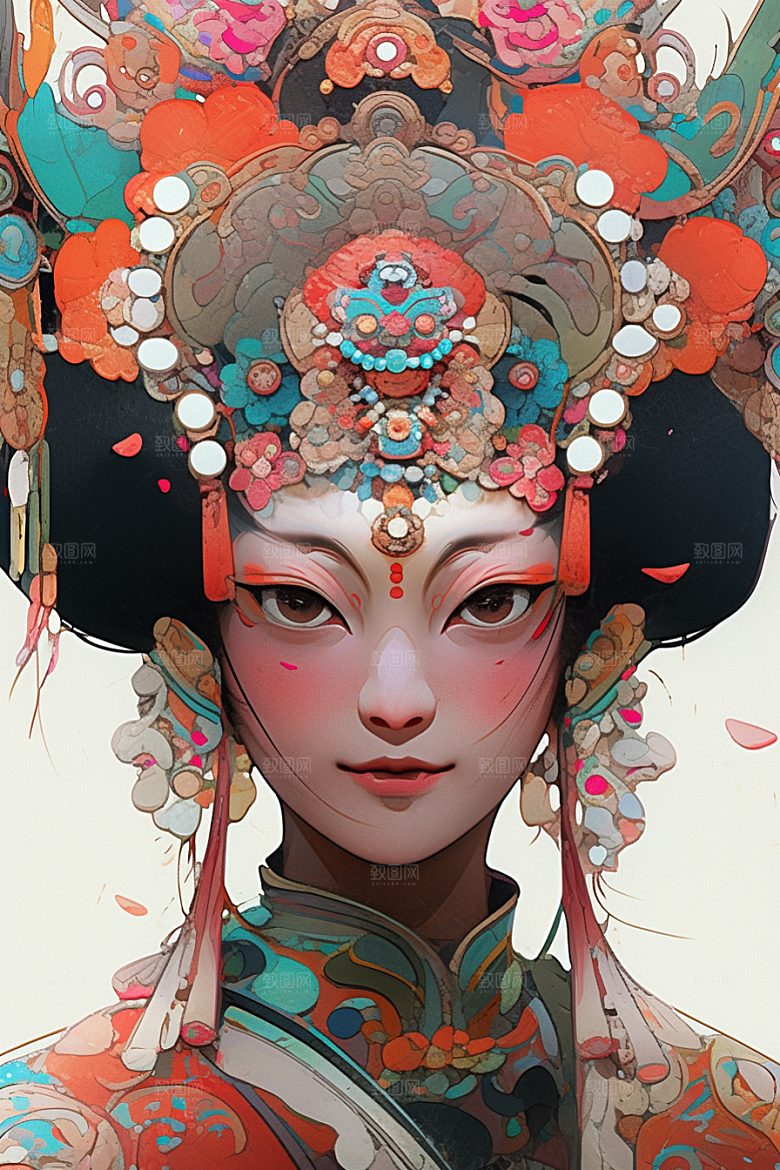 京剧女孩中国风戏曲插画