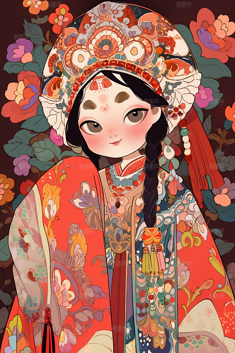 京剧女孩国潮中式插画