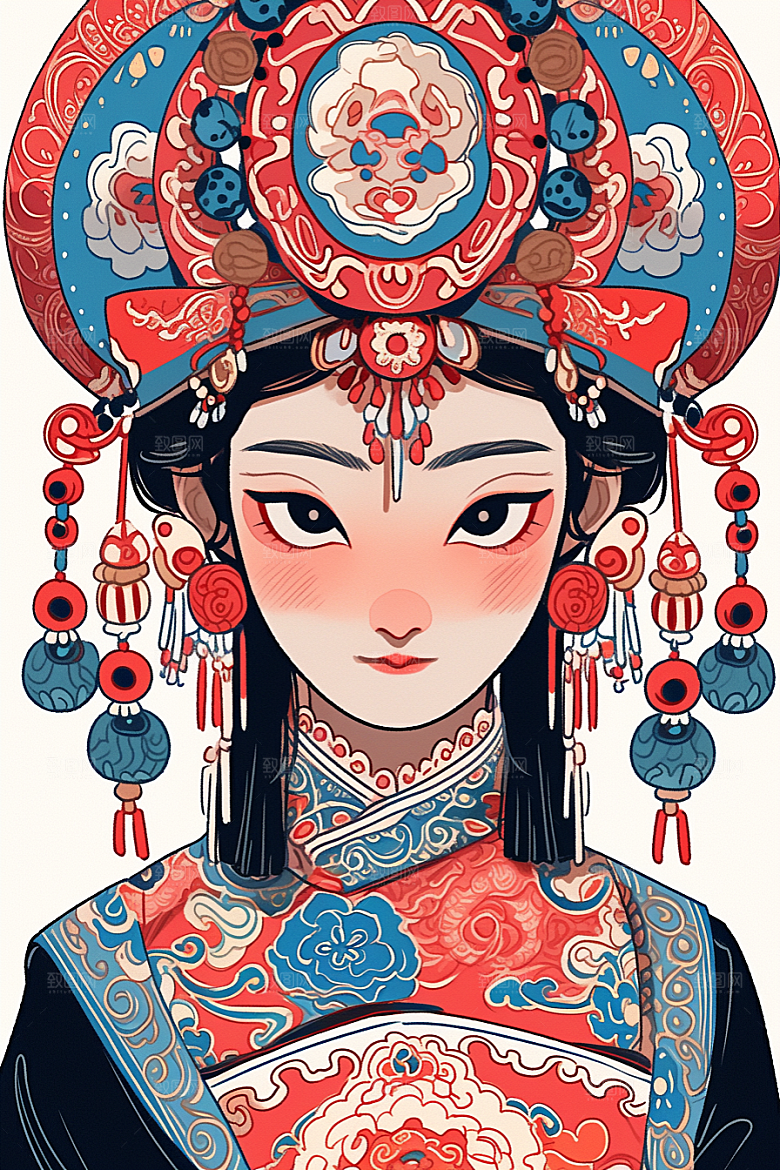京剧女孩中式传统风格插画