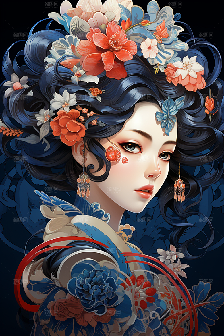 京剧女孩中国风中式插画