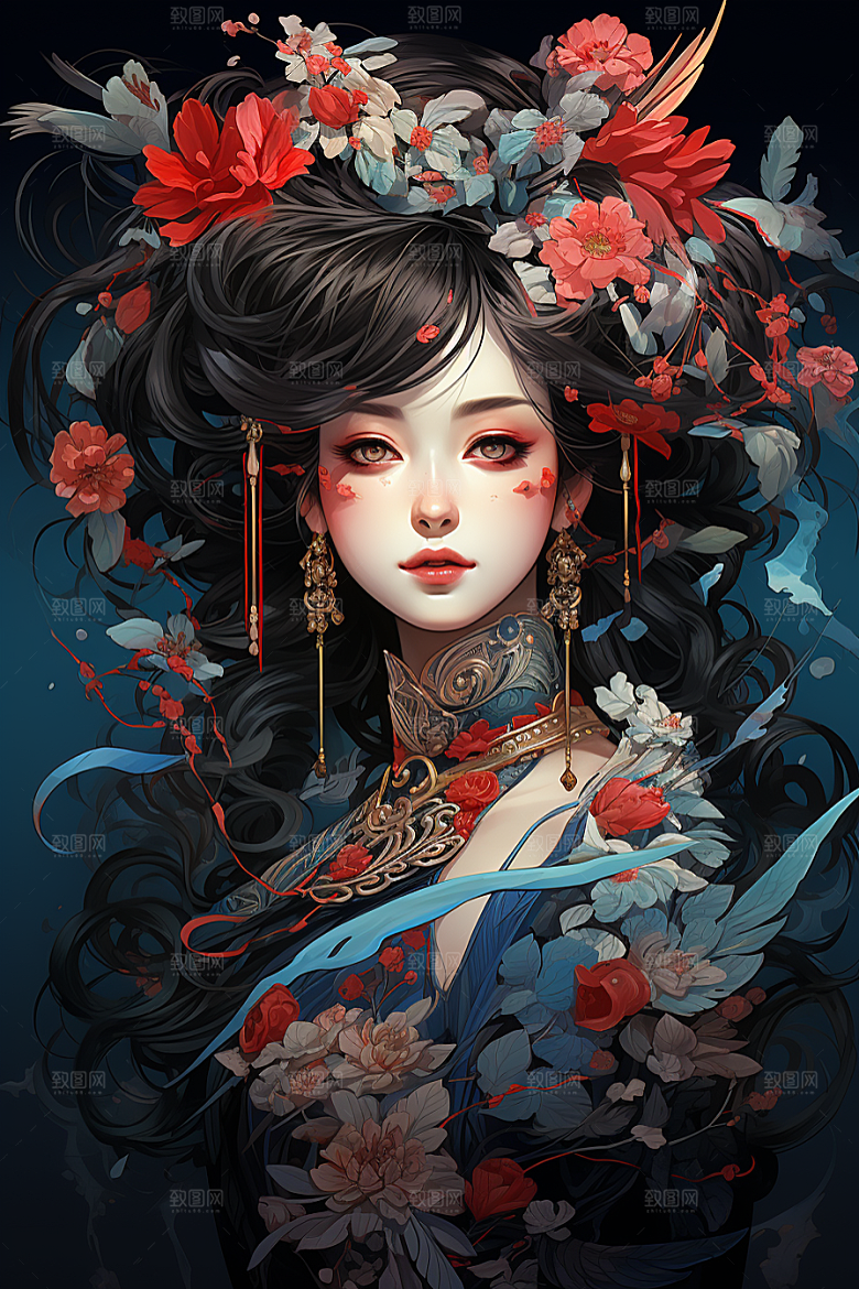 京剧女孩戏剧扮相插画