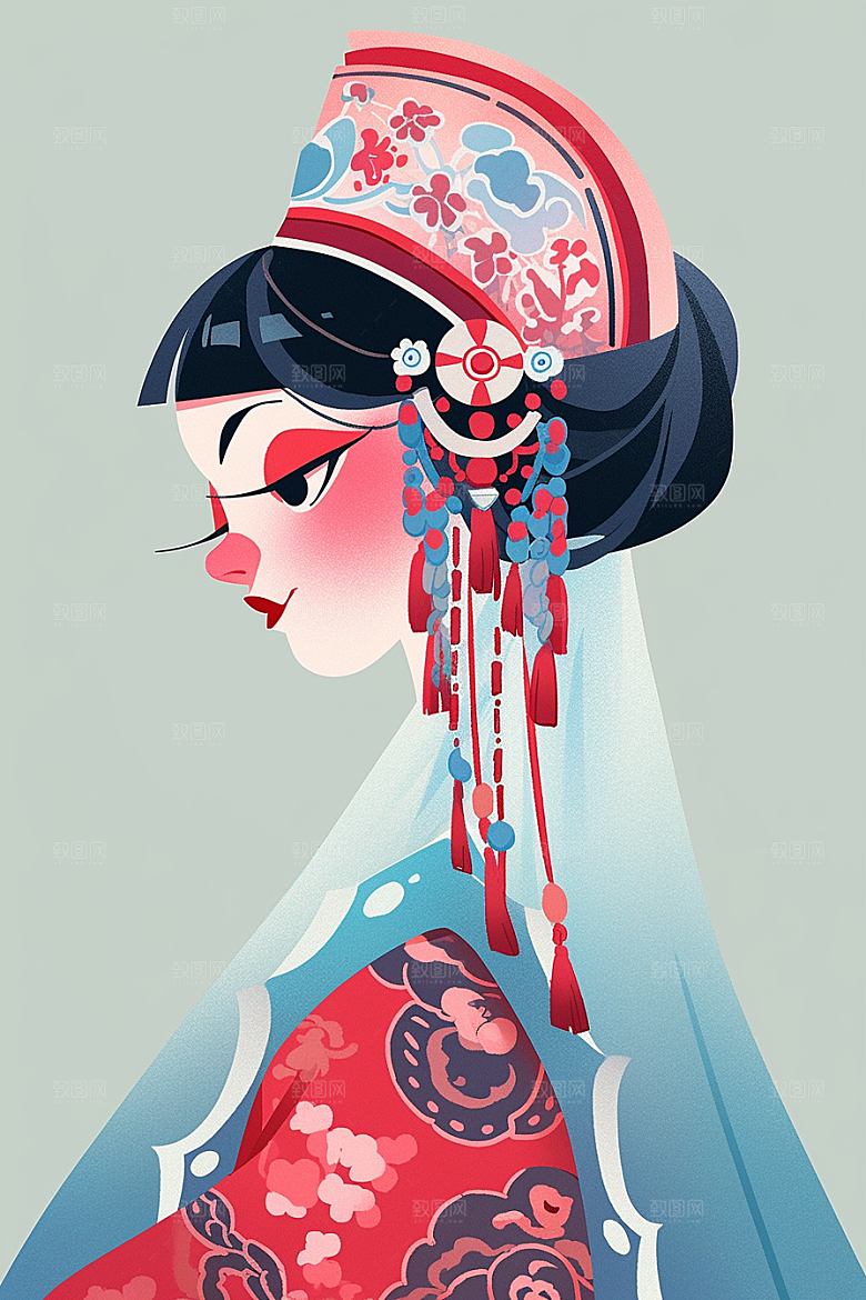 京剧女孩国潮中国风插画