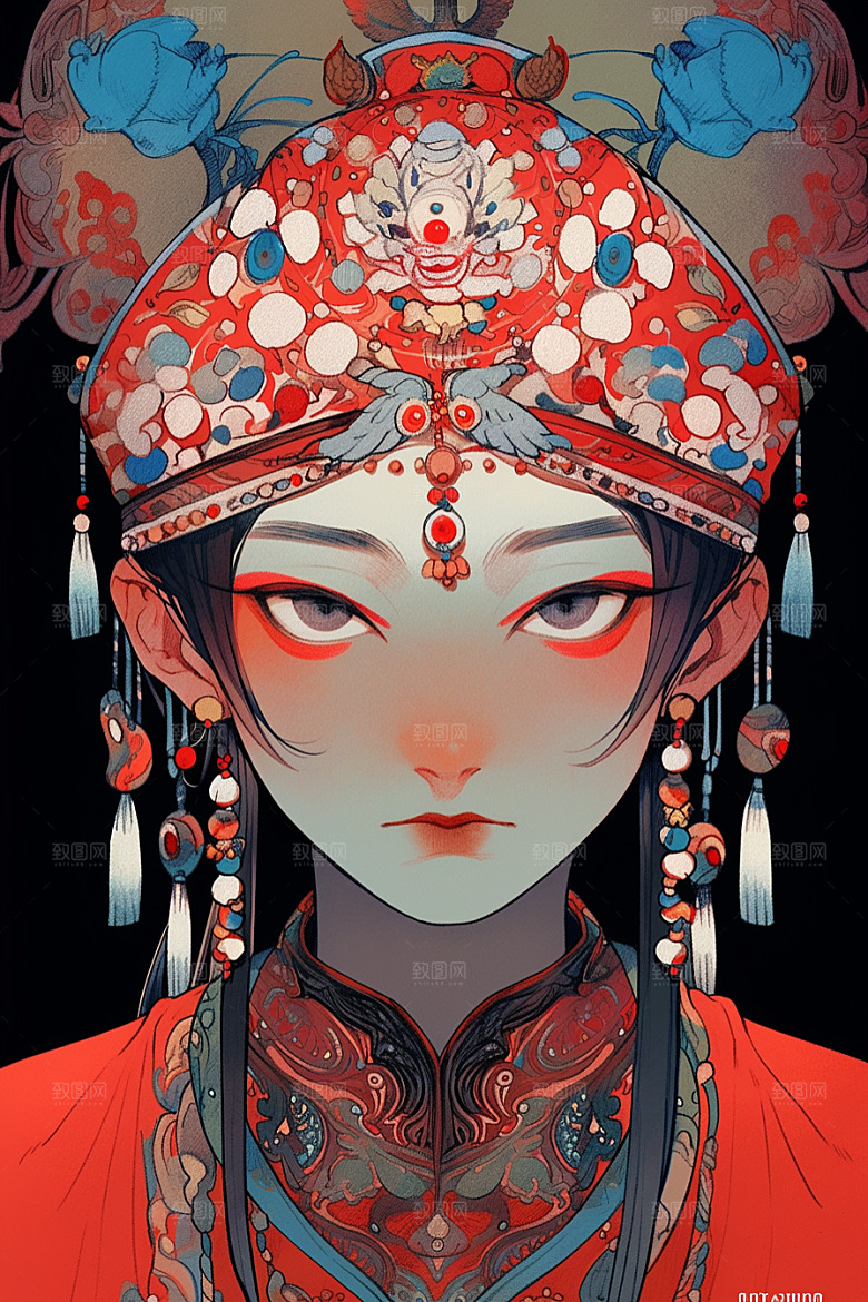京剧女孩国潮传统风格插画