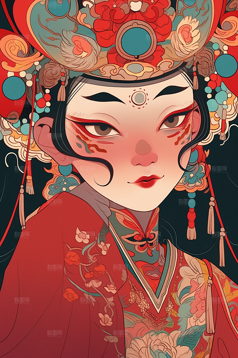 京剧女孩传统风格戏剧插画