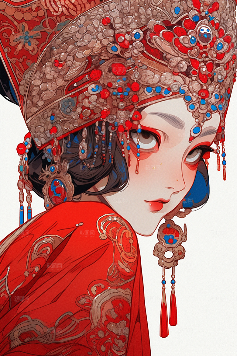 京剧女孩戏剧扮相插画