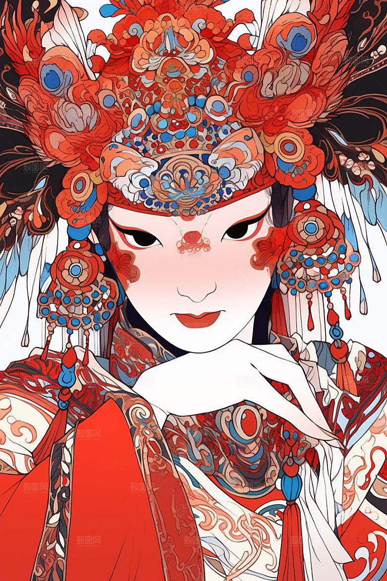 京剧女孩扮相国粹插画