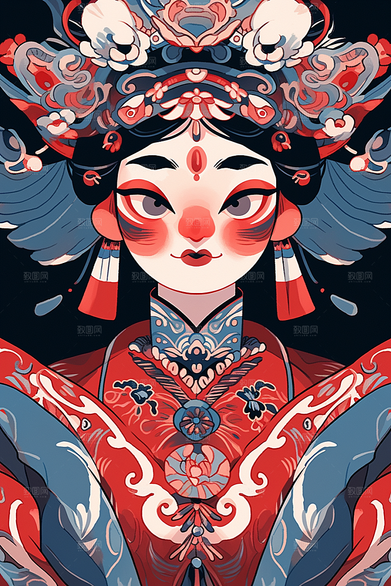 京剧女孩手绘戏曲插画