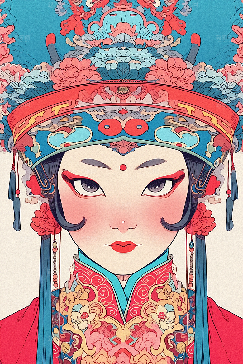 京剧女孩中式传统风格插画