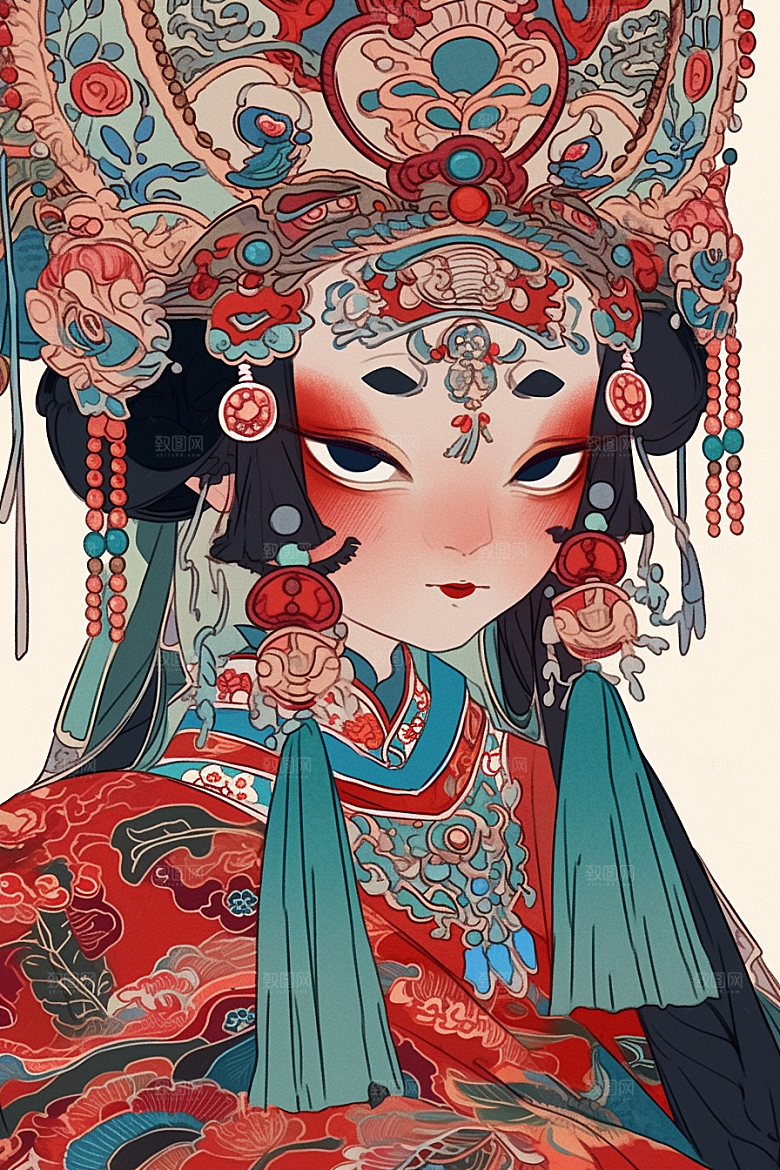 京剧女孩国粹中式插画
