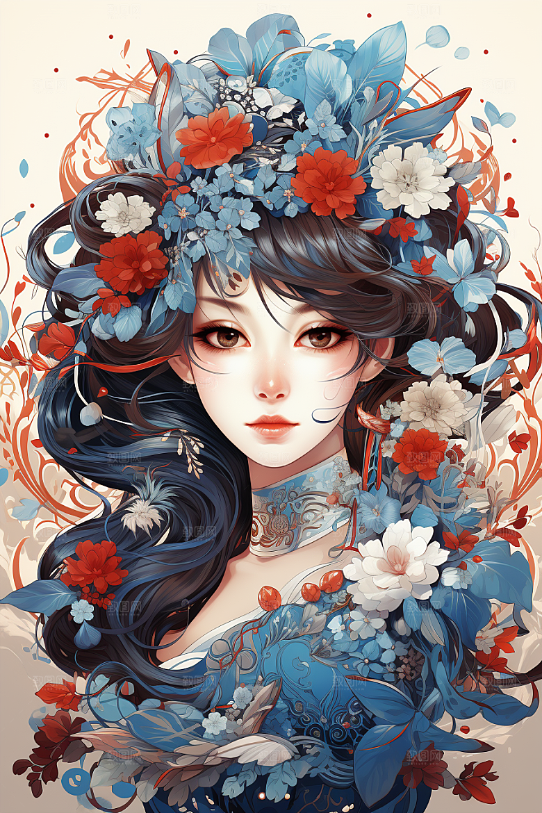 京剧女孩扮相国潮插画