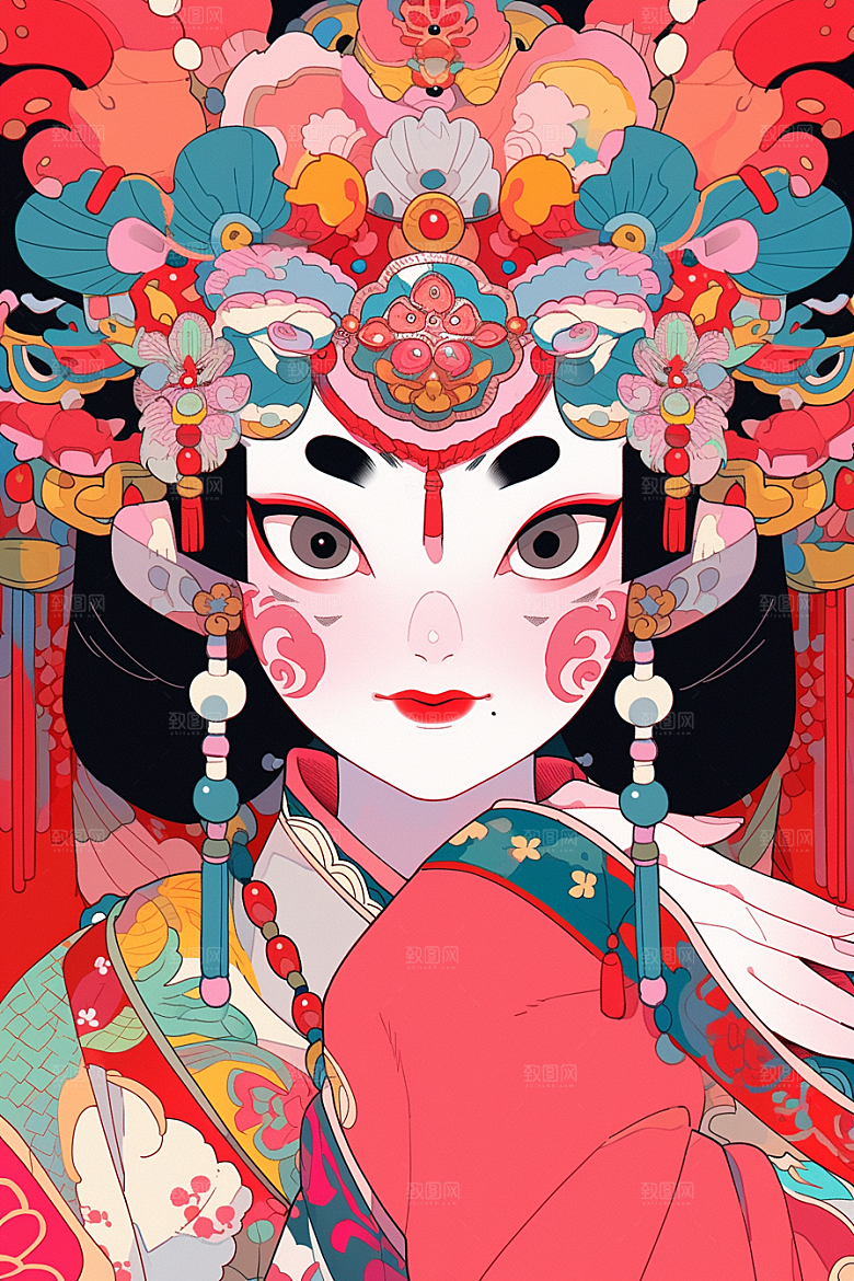 京剧女孩国潮国粹插画