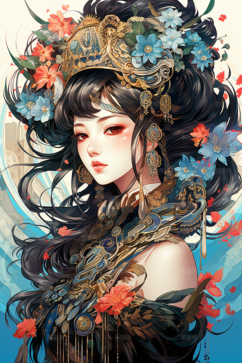 京剧女孩国粹传统风格插画