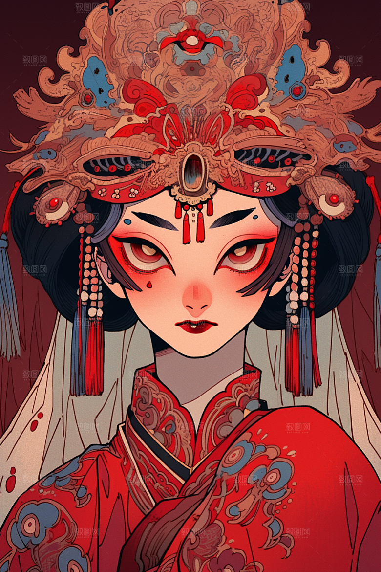 京剧女孩国粹手绘插画