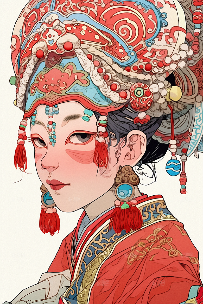 京剧女孩扮相国粹插画