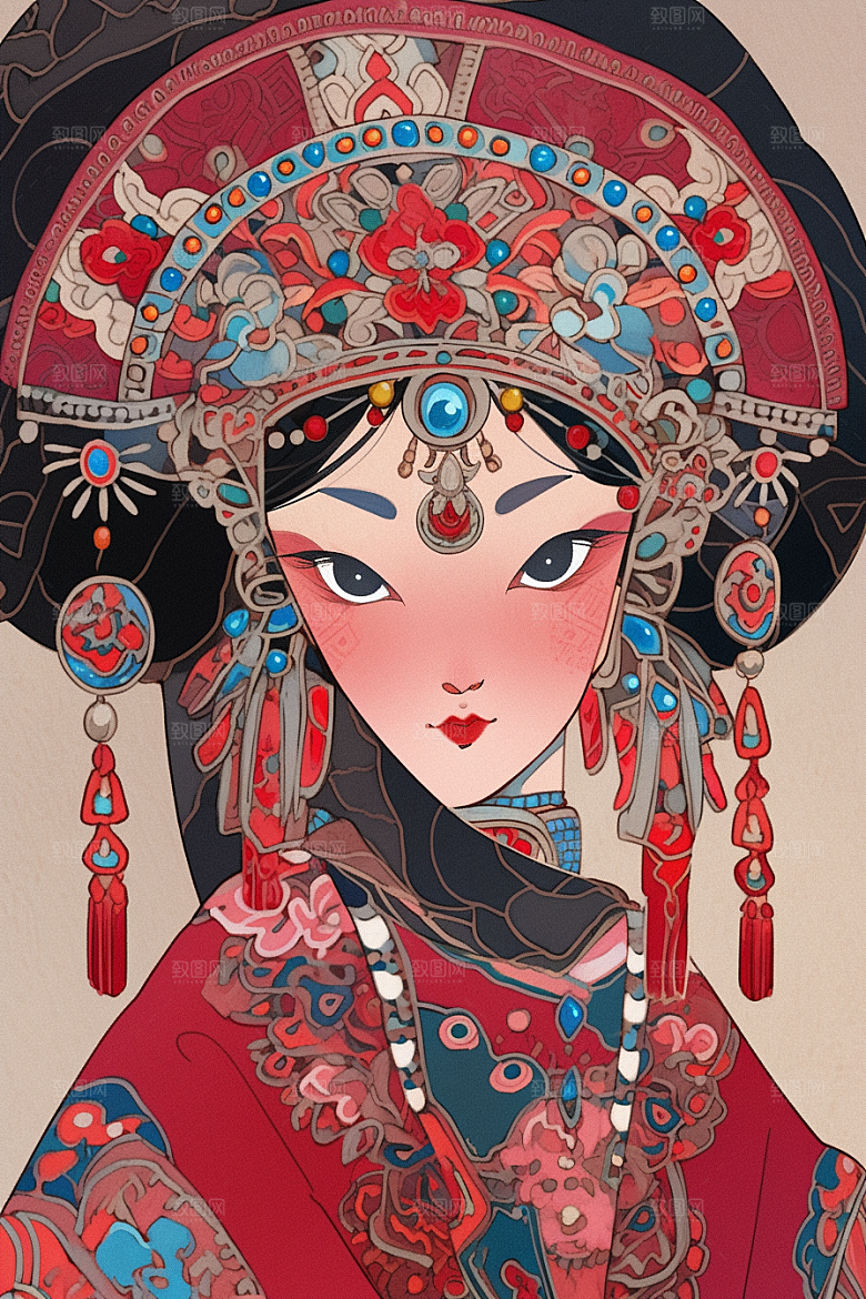 京剧女孩手绘国潮插画