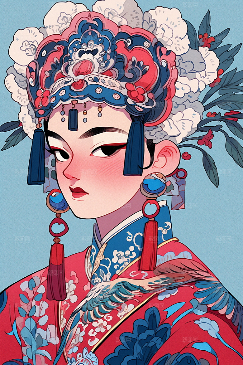 京剧女孩扮相国潮插画