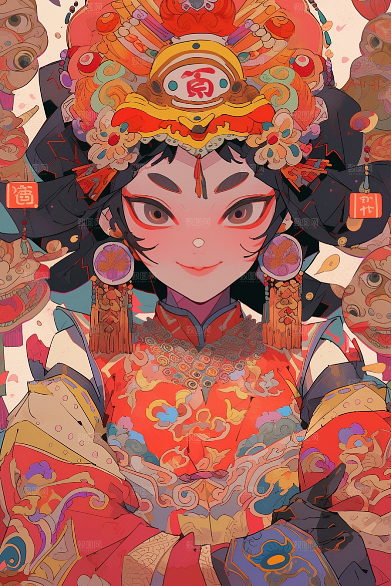 京剧女孩手绘戏剧插画