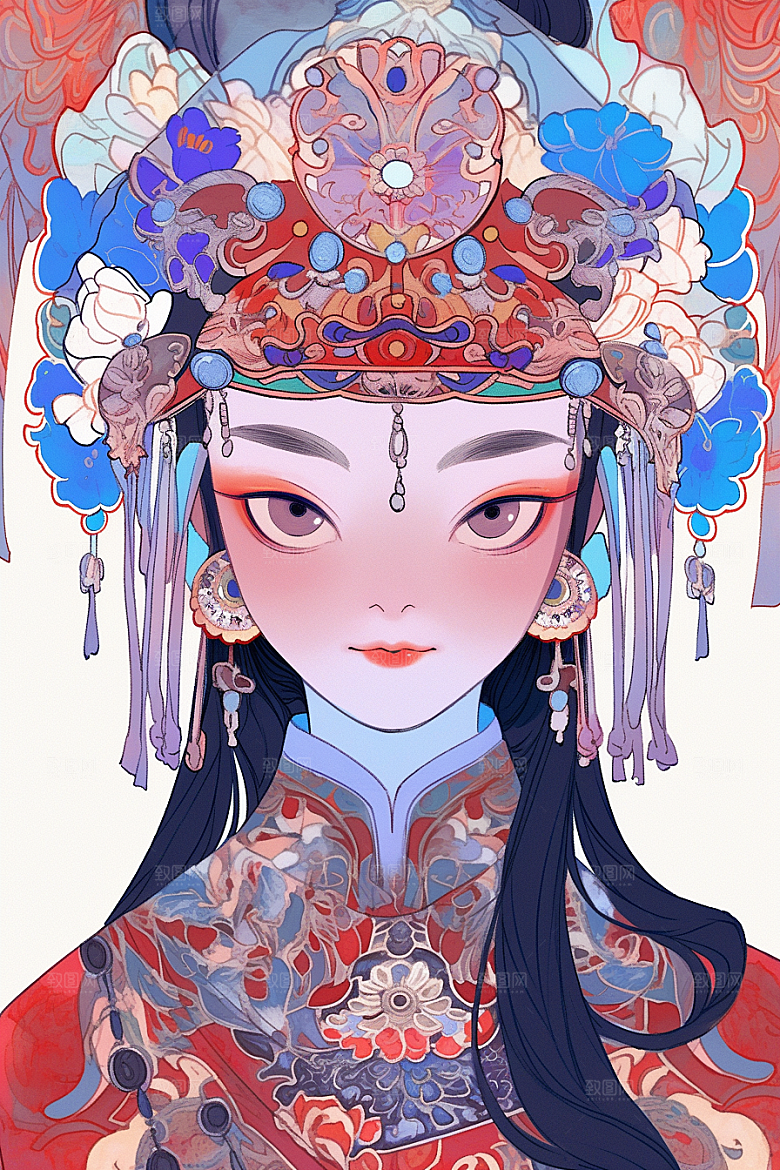京剧女孩戏剧中式插画