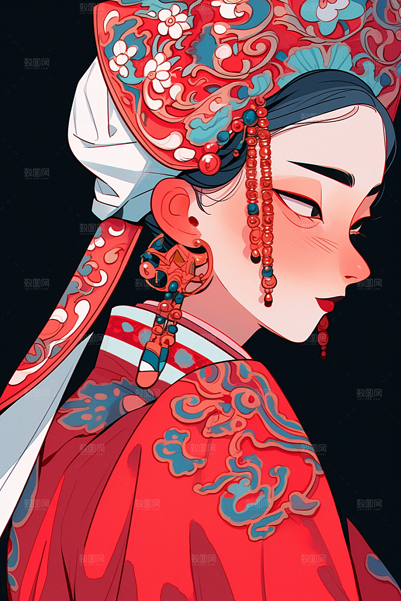 京剧女孩传统风格扮相插画