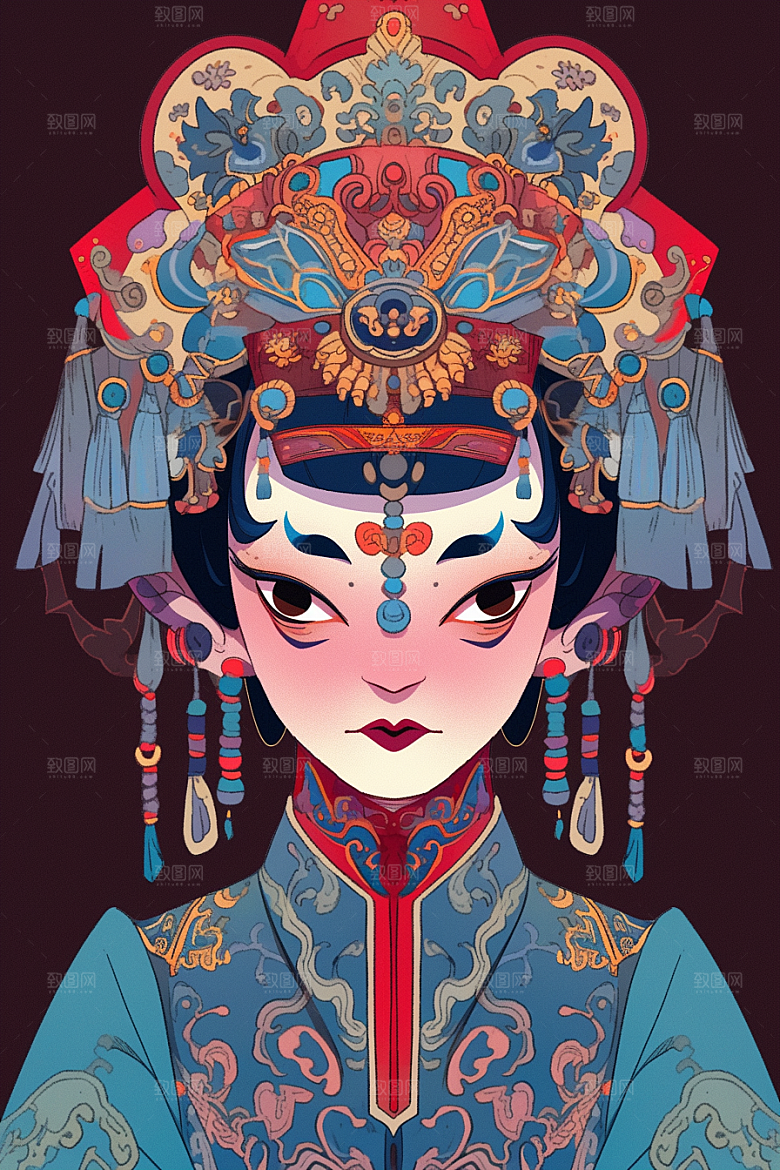 京剧女孩手绘国潮插画