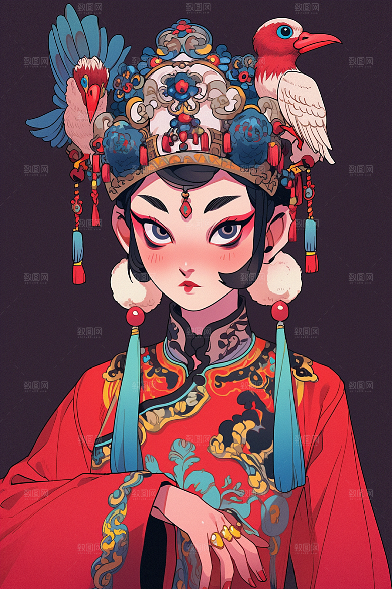 京剧女孩中式扮相插画