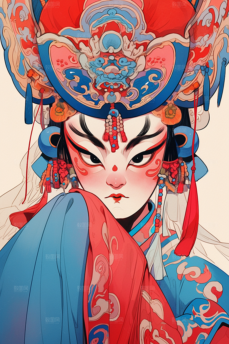 京剧女孩中式中国风插画