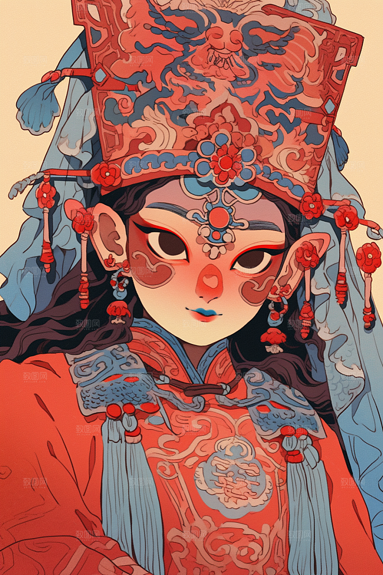 京剧女孩手绘中式插画